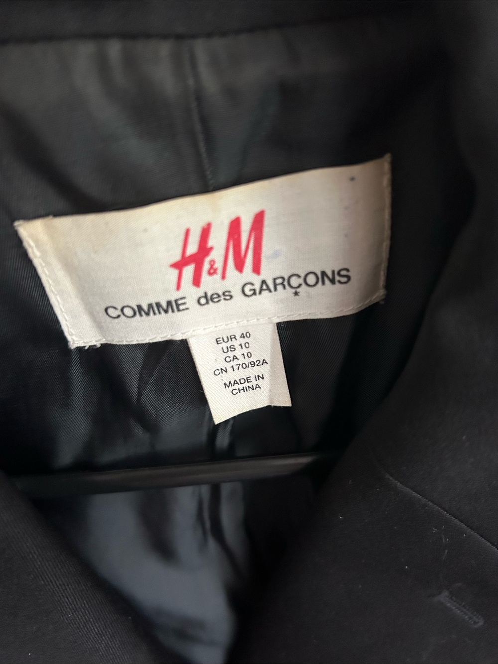 H&M x Comme des Garçons black jacket size 10. Fits 8-10. Wool blend shell - Picture 3 of 5